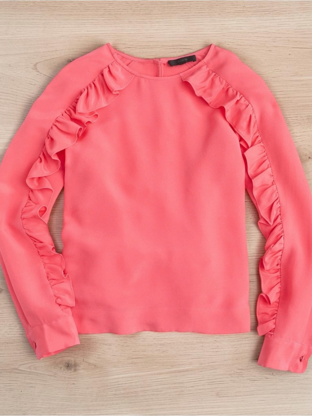 J. Crew Collection Crepe De Chine Top With Ruffle Sleeves Wildflower Pink Sz 0